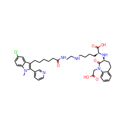 Cn1c(-c2cccnc2)c(CCCCCC(=O)NCCNCCCC[C@H](N[C@H]2CCc3ccccc3N(CC(=O)O)C2=O)C(=O)O)c2cc(Cl)ccc21 ZINC000029545384