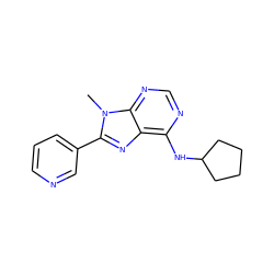 Cn1c(-c2cccnc2)nc2c(NC3CCCC3)ncnc21 ZINC000038236653