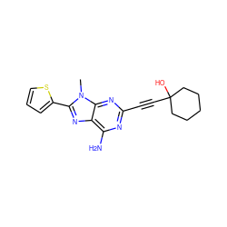 Cn1c(-c2cccs2)nc2c(N)nc(C#CC3(O)CCCCC3)nc21 ZINC000013861447