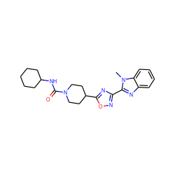 Cn1c(-c2noc(C3CCN(C(=O)NC4CCCCC4)CC3)n2)nc2ccccc21 ZINC000072179597