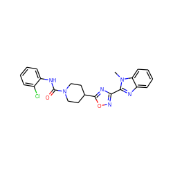 Cn1c(-c2noc(C3CCN(C(=O)Nc4ccccc4Cl)CC3)n2)nc2ccccc21 ZINC000072179464