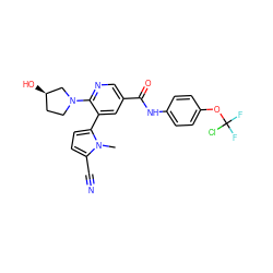 Cn1c(C#N)ccc1-c1cc(C(=O)Nc2ccc(OC(F)(F)Cl)cc2)cnc1N1CC[C@@H](O)C1 ZINC001772621874