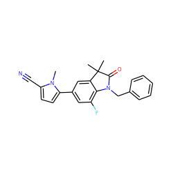 Cn1c(C#N)ccc1-c1cc(F)c2c(c1)C(C)(C)C(=O)N2Cc1ccccc1 ZINC000029132874