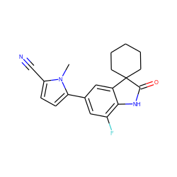 Cn1c(C#N)ccc1-c1cc(F)c2c(c1)C1(CCCCC1)C(=O)N2 ZINC000029133362