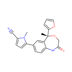 Cn1c(C#N)ccc1-c1ccc2c(c1)[C@](C)(c1ccco1)OCC(=O)N2 ZINC000045497494