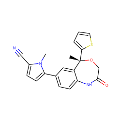 Cn1c(C#N)ccc1-c1ccc2c(c1)[C@](C)(c1cccs1)OCC(=O)N2 ZINC000013984737