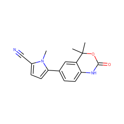 Cn1c(C#N)ccc1-c1ccc2c(c1)C(C)(C)OC(=O)N2 ZINC000026282751