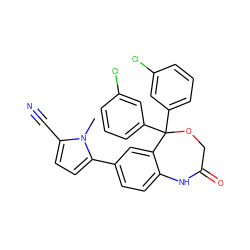 Cn1c(C#N)ccc1-c1ccc2c(c1)C(c1cccc(Cl)c1)(c1cccc(Cl)c1)OCC(=O)N2 ZINC000045483737