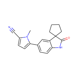 Cn1c(C#N)ccc1-c1ccc2c(c1)C1(CCCC1)C(=O)N2 ZINC000029133594