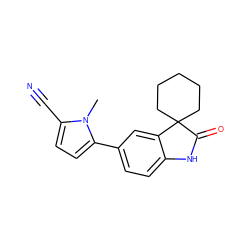 Cn1c(C#N)ccc1-c1ccc2c(c1)C1(CCCCC1)C(=O)N2 ZINC000026280181