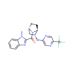 Cn1c(C(=O)N2[C@H]3CC[C@H]2[C@H](Nc2cnc(C(F)(F)F)cn2)C3)nc2ccccc21 ZINC000221043378