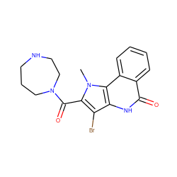 Cn1c(C(=O)N2CCCNCC2)c(Br)c2[nH]c(=O)c3ccccc3c21 ZINC000169352949