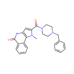 Cn1c(C(=O)N2CCN(Cc3ccccc3)CC2)cc2[nH]c(=O)c3ccccc3c21 ZINC000169352935