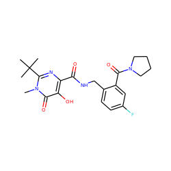 Cn1c(C(C)(C)C)nc(C(=O)NCc2ccc(F)cc2C(=O)N2CCCC2)c(O)c1=O ZINC000029047280