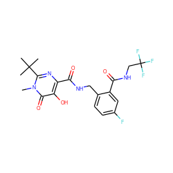 Cn1c(C(C)(C)C)nc(C(=O)NCc2ccc(F)cc2C(=O)NCC(F)(F)F)c(O)c1=O ZINC000029047531