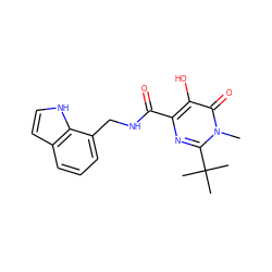 Cn1c(C(C)(C)C)nc(C(=O)NCc2cccc3cc[nH]c23)c(O)c1=O ZINC000029047824