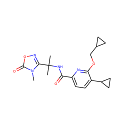 Cn1c(C(C)(C)NC(=O)c2ccc(C3CC3)c(OCC3CC3)n2)noc1=O ZINC000206697732