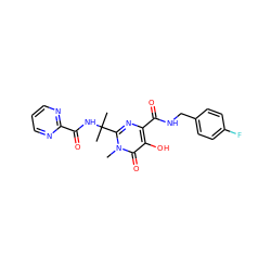 Cn1c(C(C)(C)NC(=O)c2ncccn2)nc(C(=O)NCc2ccc(F)cc2)c(O)c1=O ZINC000036925339