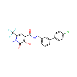 Cn1c(C(F)(F)F)cc(C(=O)NCc2cccc(-c3ccc(Cl)cc3)c2)c(O)c1=O ZINC000205155654