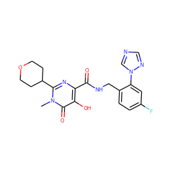 Cn1c(C2CCOCC2)nc(C(=O)NCc2ccc(F)cc2-n2cncn2)c(O)c1=O ZINC000150134552