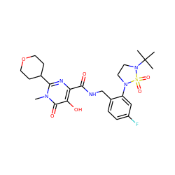 Cn1c(C2CCOCC2)nc(C(=O)NCc2ccc(F)cc2N2CCN(C(C)(C)C)S2(=O)=O)c(O)c1=O ZINC000299830218