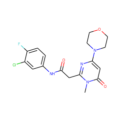 Cn1c(CC(=O)Nc2ccc(F)c(Cl)c2)nc(N2CCOCC2)cc1=O ZINC000095575445