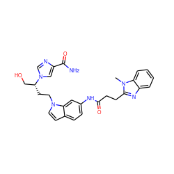 Cn1c(CCC(=O)Nc2ccc3ccn(CC[C@H](CO)n4cnc(C(N)=O)c4)c3c2)nc2ccccc21 ZINC000002047652