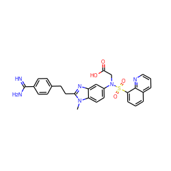 Cn1c(CCc2ccc(C(=N)N)cc2)nc2cc(N(CC(=O)O)S(=O)(=O)c3cccc4cccnc34)ccc21 ZINC000029465574