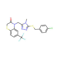 Cn1c(CN2C(=O)CSc3ccc(C(F)(F)F)cc32)nnc1SCc1ccc(Cl)cc1 ZINC000001039775