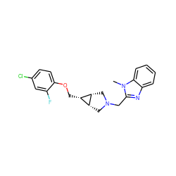 Cn1c(CN2C[C@@H]3[C@H](COc4ccc(Cl)cc4F)[C@@H]3C2)nc2ccccc21 ZINC000253664608