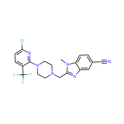 Cn1c(CN2CCN(c3nc(Cl)ccc3C(F)(F)F)CC2)nc2cc(C#N)ccc21 ZINC000045349869