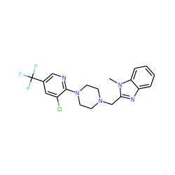 Cn1c(CN2CCN(c3ncc(C(F)(F)F)cc3Cl)CC2)nc2ccccc21 ZINC000045389975