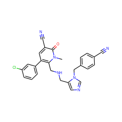 Cn1c(CNCc2cncn2Cc2ccc(C#N)cc2)c(-c2cccc(Cl)c2)cc(C#N)c1=O ZINC000028389564