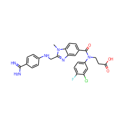 Cn1c(CNc2ccc(C(=N)N)cc2)nc2cc(C(=O)N(CCC(=O)O)c3ccc(F)c(Cl)c3)ccc21 ZINC000653804980