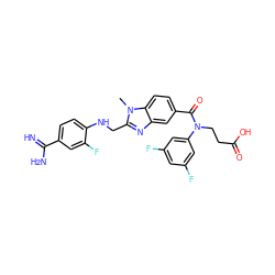 Cn1c(CNc2ccc(C(=N)N)cc2F)nc2cc(C(=O)N(CCC(=O)O)c3cc(F)cc(F)c3)ccc21 ZINC001772606452