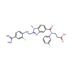 Cn1c(CNc2ccc(C(=N)N)cc2F)nc2cc(C(=O)N(CCC(=O)O)c3cccc(F)c3)ccc21 ZINC000299866489