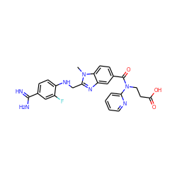 Cn1c(CNc2ccc(C(=N)N)cc2F)nc2cc(C(=O)N(CCC(=O)O)c3ccccn3)ccc21 ZINC000299858086