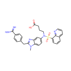 Cn1c(Cc2ccc(C(=N)N)cc2)nc2cc(N(CCCC(=O)O)S(=O)(=O)c3cccc4cccnc34)ccc21 ZINC000029465577