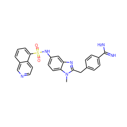 Cn1c(Cc2ccc(C(=N)N)cc2)nc2cc(NS(=O)(=O)c3cccc4cnccc34)ccc21 ZINC000013473165