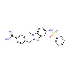 Cn1c(Cc2ccc(C(=N)N)cc2)nc2cc(NS(=O)(=O)c3ccccc3)ccc21 ZINC000002043397