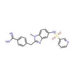 Cn1c(Cc2ccc(C(=N)N)cc2)nc2cc(NS(=O)(=O)c3cccnc3)ccc21 ZINC000013473161