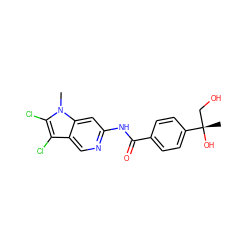 Cn1c(Cl)c(Cl)c2cnc(NC(=O)c3ccc([C@@](C)(O)CO)cc3)cc21 ZINC000118582424