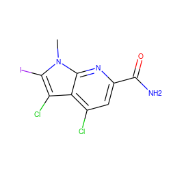 Cn1c(I)c(Cl)c2c(Cl)cc(C(N)=O)nc21 ZINC001772613588