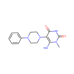 Cn1c(N)c(N2CCN(c3ccccc3)CC2)c(=O)[nH]c1=O ZINC000003337968