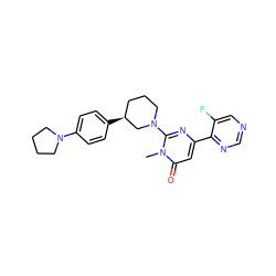 Cn1c(N2CCC[C@H](c3ccc(N4CCCC4)cc3)C2)nc(-c2ncncc2F)cc1=O ZINC000143401904