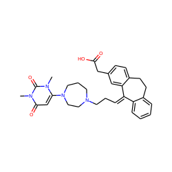 Cn1c(N2CCCN(CC/C=C3/c4ccccc4CCc4ccc(CC(=O)O)cc43)CC2)cc(=O)n(C)c1=O ZINC000071316463