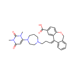 Cn1c(N2CCCN(CC/C=C3/c4ccccc4COc4ccc(C(=O)O)cc43)CC2)cc(=O)n(C)c1=O ZINC000071296588