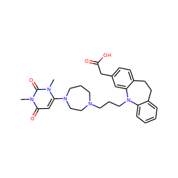 Cn1c(N2CCCN(CCCN3c4ccccc4CCc4ccc(CC(=O)O)cc43)CC2)cc(=O)n(C)c1=O ZINC000071316513