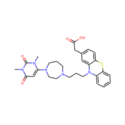 Cn1c(N2CCCN(CCCN3c4ccccc4Sc4ccc(CC(=O)O)cc43)CC2)cc(=O)n(C)c1=O ZINC000043121677