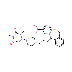 Cn1c(N2CCN(CC/C=C3/c4ccccc4COc4ccc(C(=O)O)cc43)CC2)cc(=O)n(C)c1=O ZINC000071296687